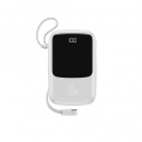 شارژر همراه پاور بانک با نمایشگر دیجیتالی و کابل لایتنینگ باسئوس 10000 میلی آمپر مدل Qpow سفید