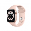 اپل واچ سری 6 با بدنه آلومینیوم طلایی و بند اسپورت صورتی سیلیکونی سایز 44 میلیمتری