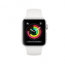 اپل واچ سری 3 سیلیکونی با بدنه آلومینیوم نقره ای و بند اسپورت سفید سایز 42 میلیمتری