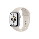 اپل واچ SE سیلیکونی با بدنه آلومینیوم نقره ای و بند اسپورت استارلایت سایز 40 میلیمتری