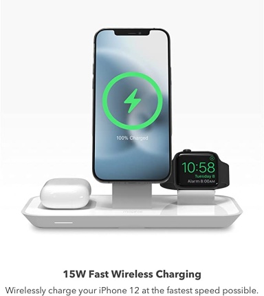 شارژر وایرلس سه در 1 توربو اورجینال موفی Mophie 3 in 1 Wireless Charger Stand سفید